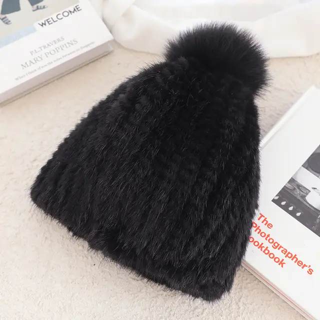 Ladies Mink Fur Hat Thickened Wool Black - Shop at LoveMi