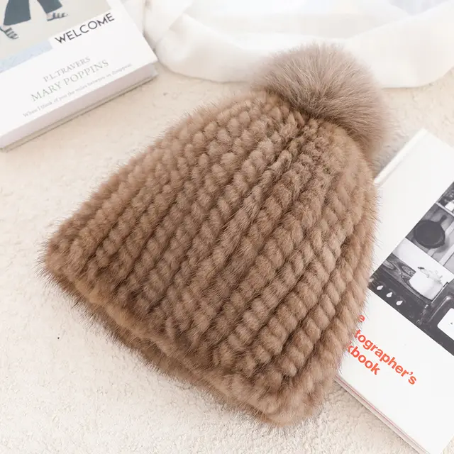 Ladies Mink Fur Hat Thickened Wool Light Brown - Shop at LoveMi