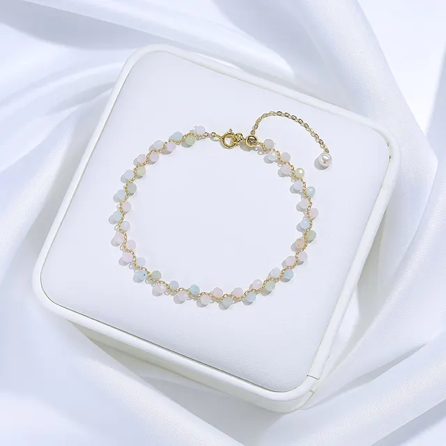 Natural Stone Colorful Cross section Tourmaline Bracelet For Women Hand woven Adjustable Morganite - Shop at LoveMi