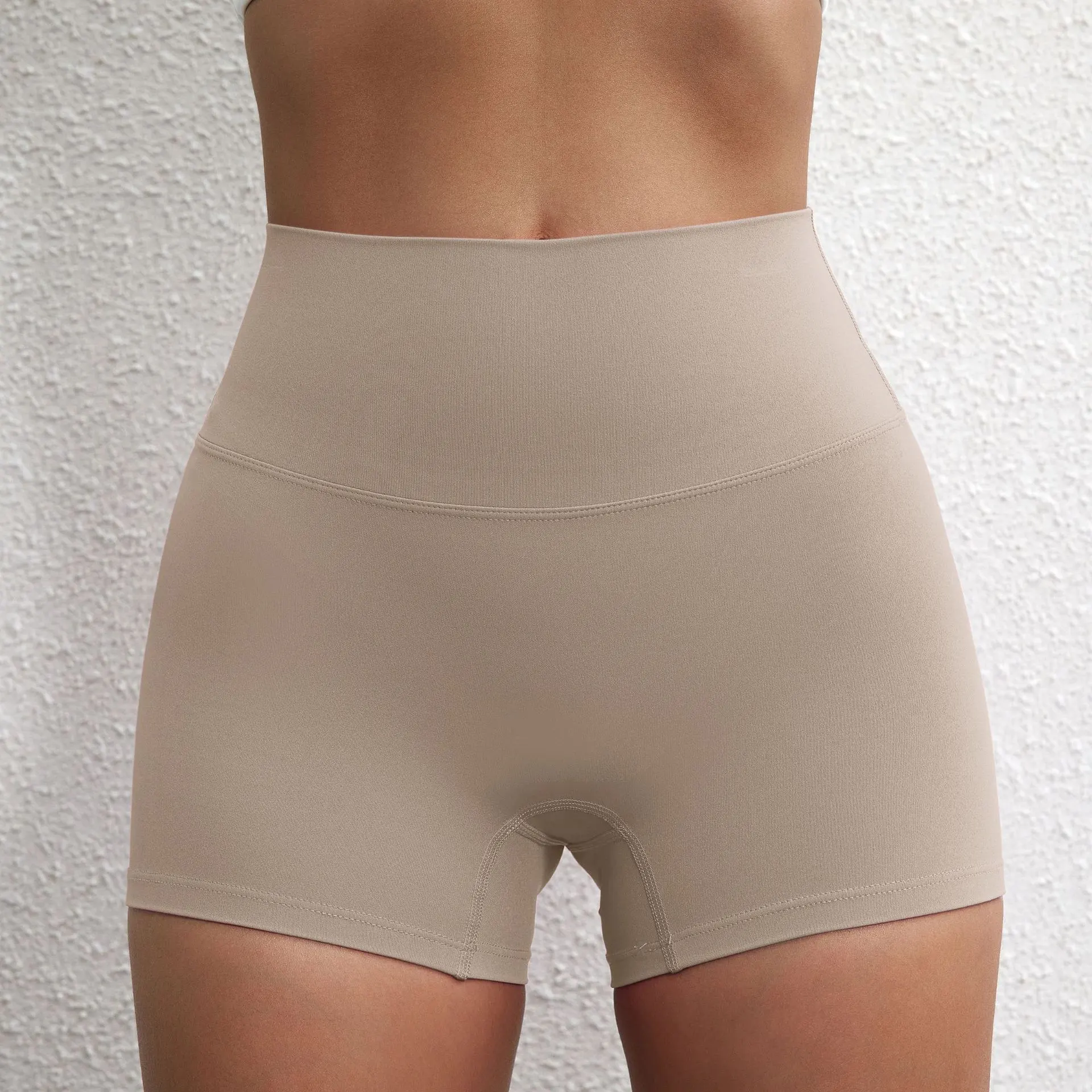 Lady's High Waist Peach Butt Lifting Sports Shorts - Bark Color - View 1
