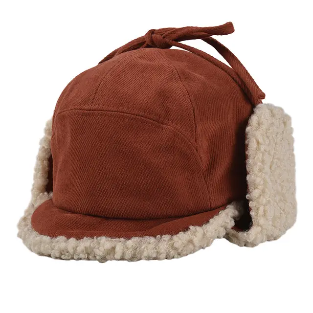 Lamb Wool Warm Lei Feng Hat Northeast Ear Protection Riding Hat Rust Red - Shop at LoveMi