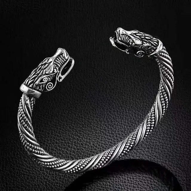 Retro Nordic Faucet Zodiac Faucet Men's Open Bracelet Silver - Shop at LoveMi