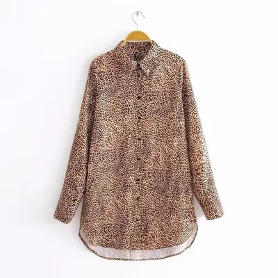 Women's Animal Print Satin Texture Long Sleeve Shirt Shirt L - Shop at LoveMi