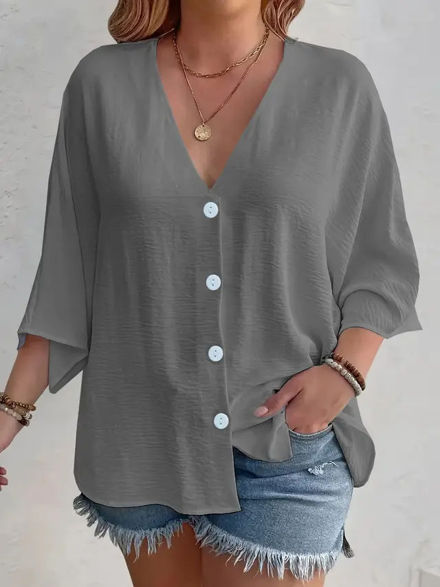Ladies' Fashion Solid Color Button Cardigan Long Sleeve Gray - Shop at LoveMi