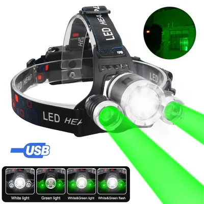 Led Headlamp Red Green White Purple Light USB Rechargeable Green No Battery - Shop at LoveMi