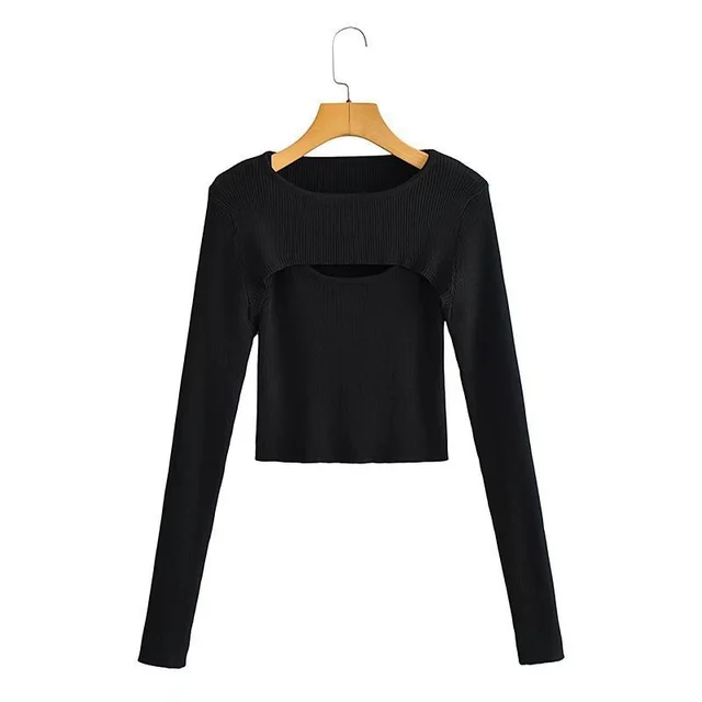 Women's Solid Color Versatile Slim Layering Short Long Sleeve Knit Sweater Black - Shop at LoveMi