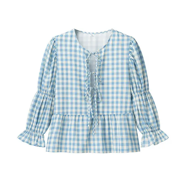 Women's Street Fashion Tie dye Plaid Print Shirt Blue - Shop at LoveMi