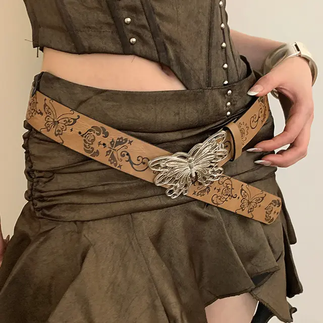 Women's Metal Butterfly Decorative Belt With Skirt And Jeans Brown - Shop at LoveMi