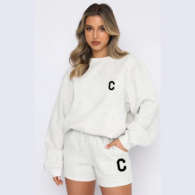 Autumn And Winter New Fleece Fashion Letter Casual Suit White - Shop at LoveMi