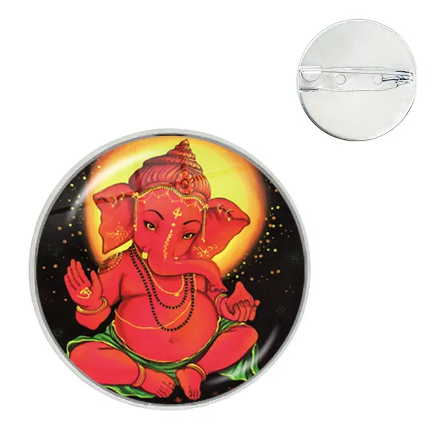 Ganesh Time Gem Crystal Glass Round Brooch 15 Style - Shop at LoveMi
