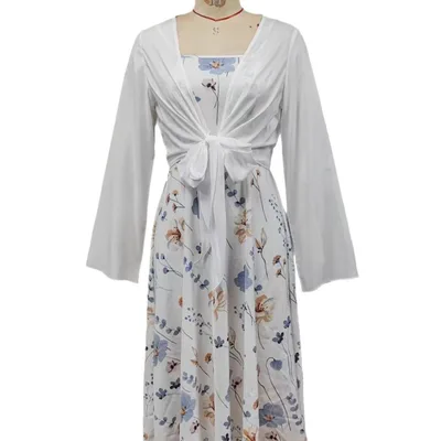 Elegant Floral Spaghetti Strap Dress Slim White Floral Pure Print Set Floral - Shop at LoveMi