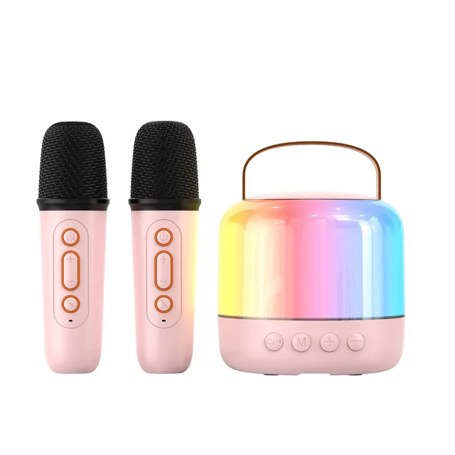 All in one Microphone With Speaker For Kids Portable Family Outdoor Karaoke Y6 Dual Mic Pink - Shop at LoveMi