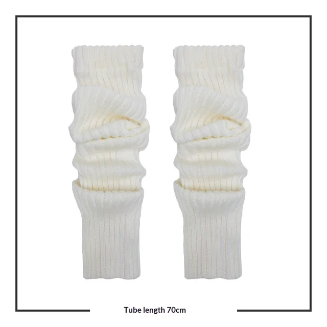 70cm Long Tube Stacked Knitted Socks Cream White - Shop at LoveMi