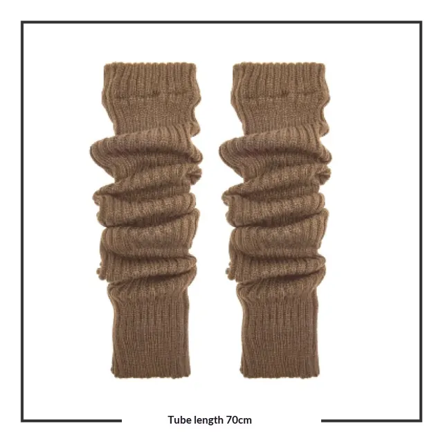 70cm Long Tube Stacked Knitted Socks Khaki - Shop at LoveMi