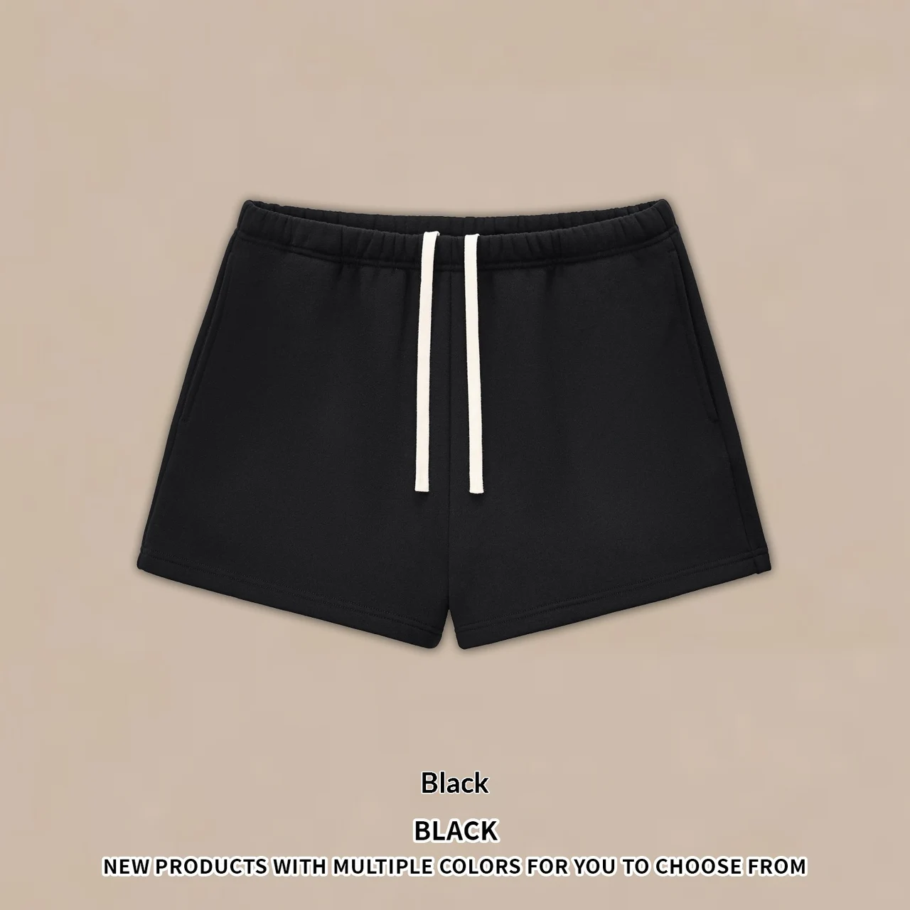 Half-high Neck American Fleece Sweatshirt Shorts Set - Black Shorts