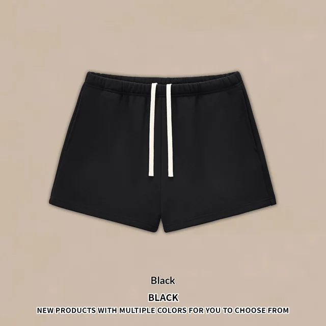 Half high Neck American Fleece Sweatshirt Shorts Set Black Shorts - Shop at LoveMi