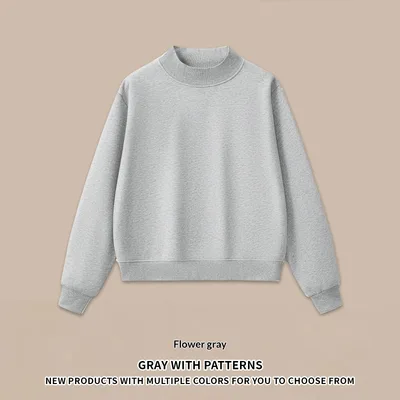 Half high Neck American Fleece Sweatshirt Shorts Set Flower Gray - Shop at LoveMi