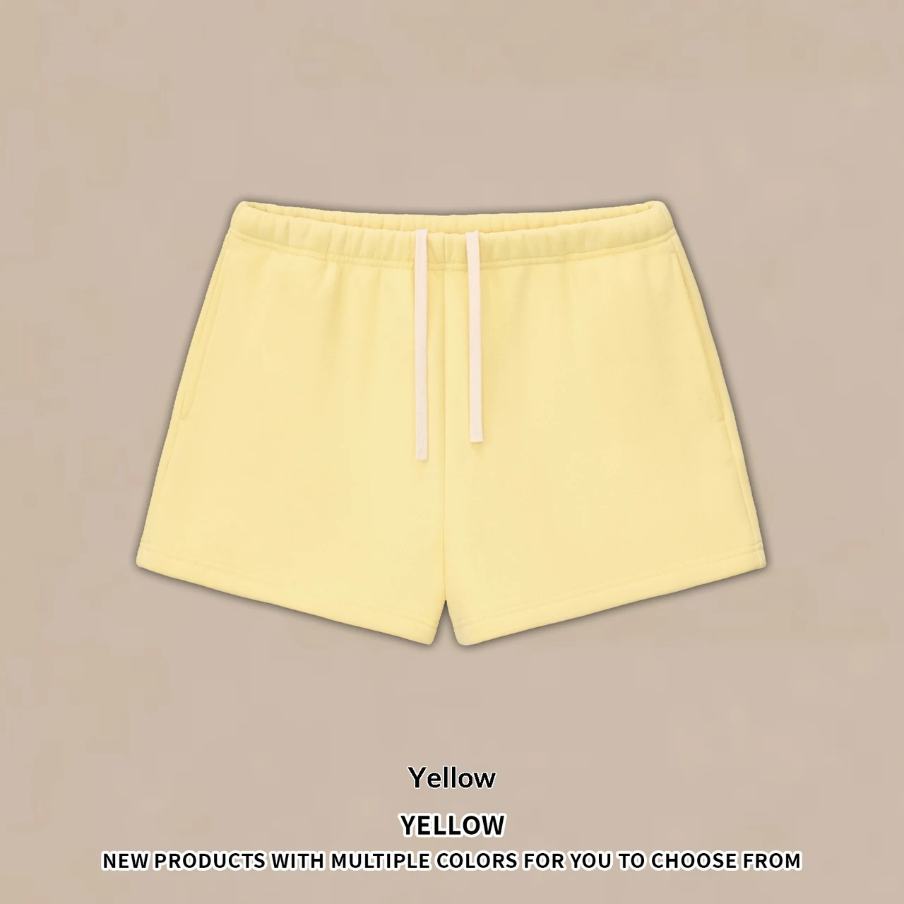 Half-high Neck American Fleece Sweatshirt Shorts Set - Yellow Shorts