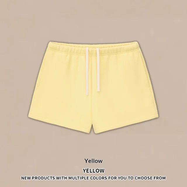 Half high Neck American Fleece Sweatshirt Shorts Set Yellow Shorts - Shop at LoveMi
