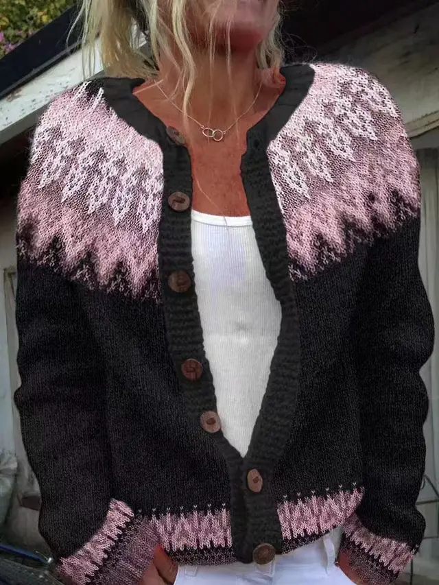 Cardigan Color blocked Loose fitting Fashionable Knitwear 8968 Pink - Shop at LoveMi