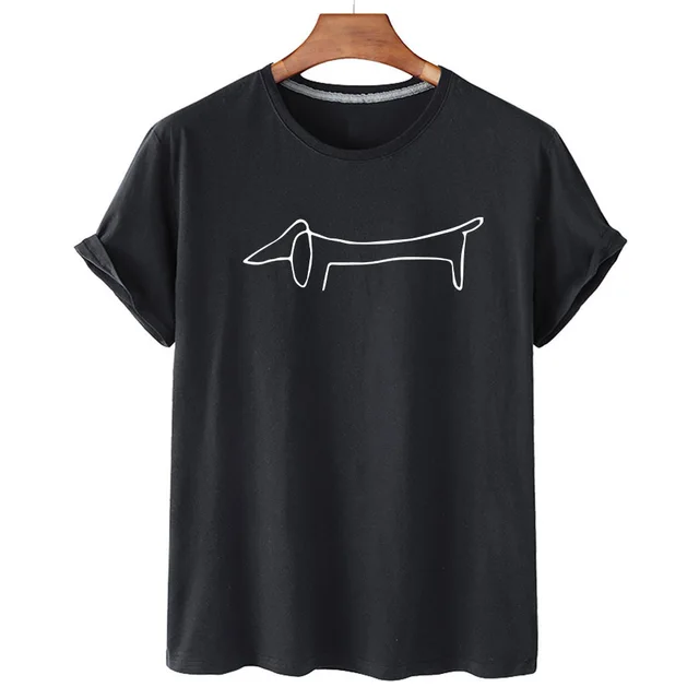 Women's Dachshund Print Short Sleeve T Shirt Black - Shop at LoveMi