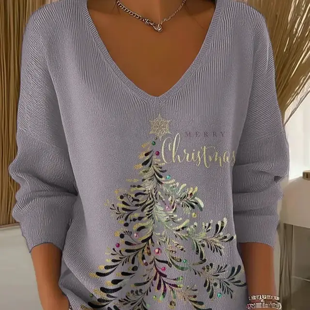 3D Printed Women's Fashionable Christmas V neck Long Sleeve T shirt Xkvx07Sx6796 Style - Shop at LoveMi