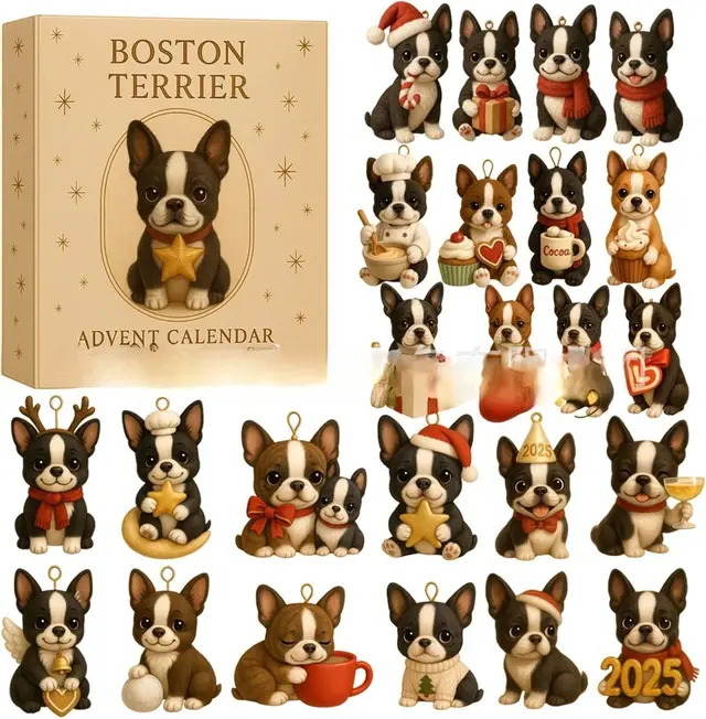 Christmas Countdown Calendar Acrylic Hanging Ornament Blind Box Boston Terrier Blind Box - Shop at LoveMi