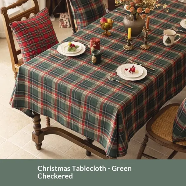 Christmas Retro Red Tablecloth Festive Atmosphere Rectangular Plaid Tablecloth Green Grid - Shop at LoveMi