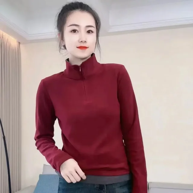 Half zip Design Niche Slim Belly covering Outerwear Top Wine Red - Shop at LoveMi