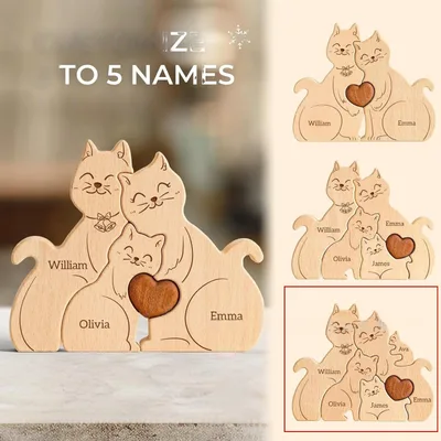 Wooden Cat Family Puzzle Artifact Ornament 5Pcs - Shop at LoveMi