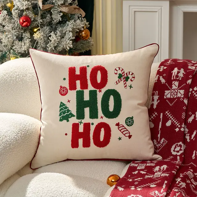 Fashion Christmas Embroidered Cushion Cover Hohoho Trim - Shop at LoveMi
