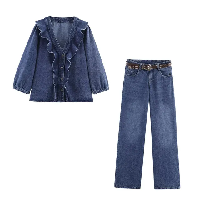 European And American Autumn Fashion Layered Denim Shirt Two Piece Suit - Shop at LoveMi