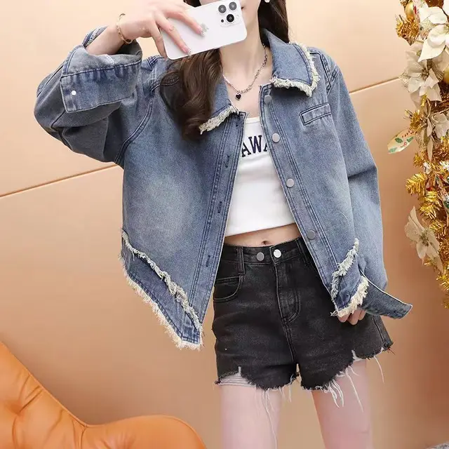Short Petite Denim Jacket For Women Spring And Autumn Blue - Shop at LoveMi