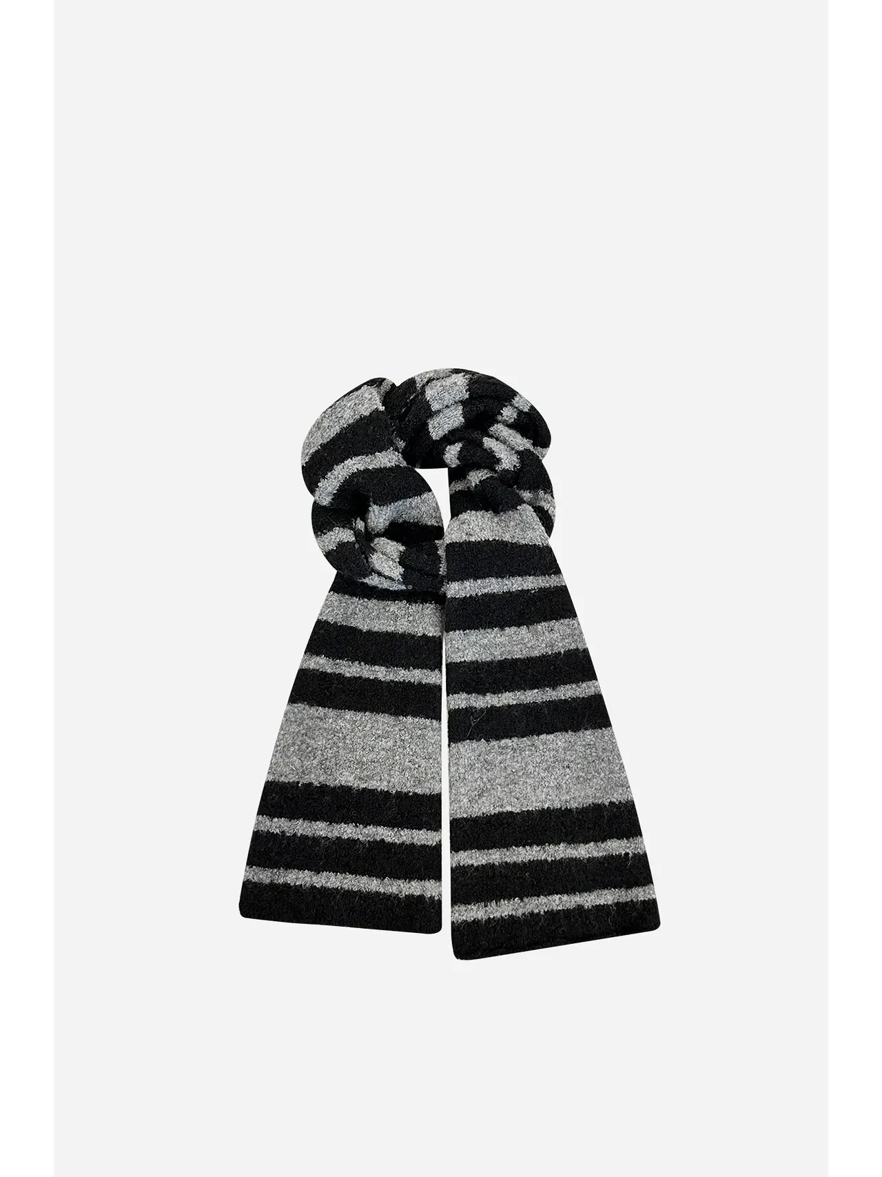 Striped Knit Scarf Women's Warm Neck Warmer - Black And Gray Stripes
