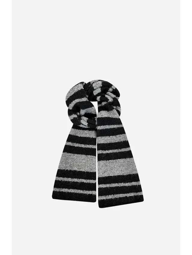 Striped Knit Scarf Women's Warm Neck Warmer Black And Gray Stripes - Shop at LoveMi
