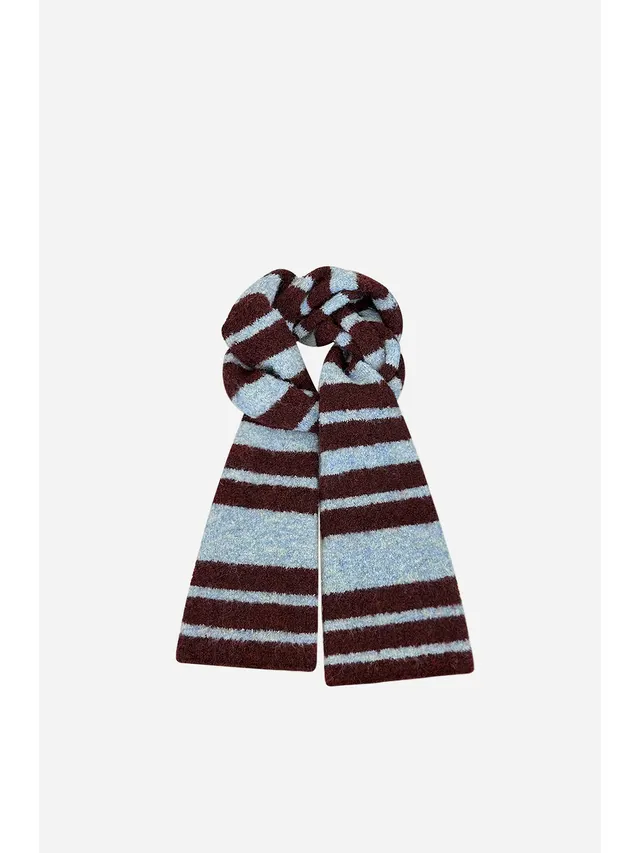 Striped Knit Scarf Women's Warm Neck Warmer Blue Brown Stripes - Shop at LoveMi