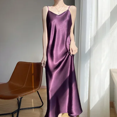 V neck Camisole Dress Women Sexy Sleeveless Solid Color Inner Wear Violet Xxxl - Shop at LoveMi
