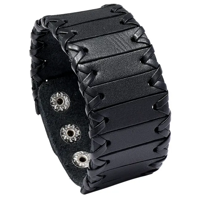 European And American Punk Style Accessories Retro Handmade Woven Leather Bracelet Black - Shop at LoveMi