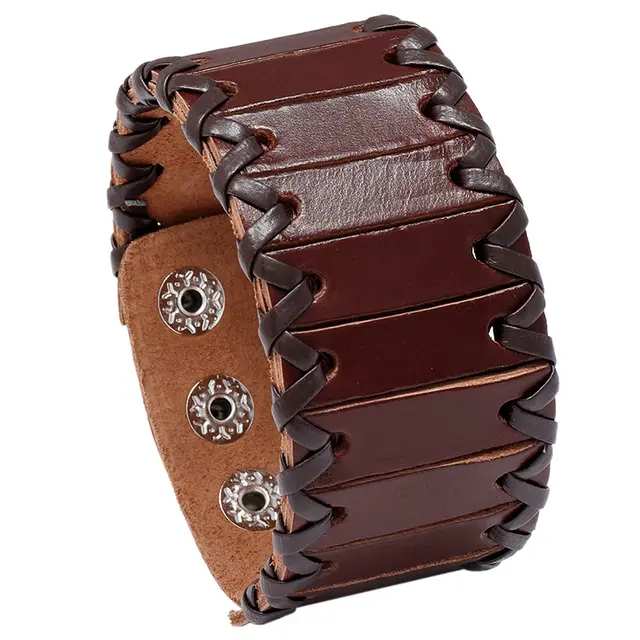 European And American Punk Style Accessories Retro Handmade Woven Leather Bracelet Brown - Shop at LoveMi