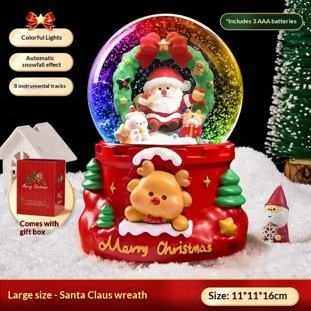 Christmas Crystal Ball Music Box Light Music Automatic Snow Decoration Wreath Santa - Shop at LoveMi