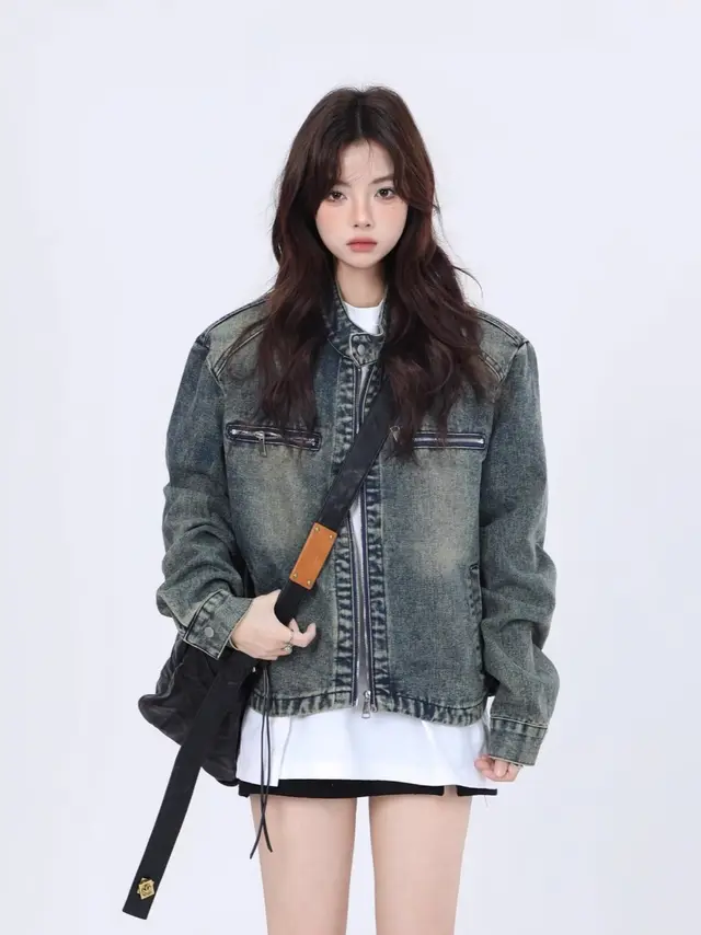 American Vintage Distressed Denim Jacket For Women Crb 2568 Blue - Shop at LoveMi