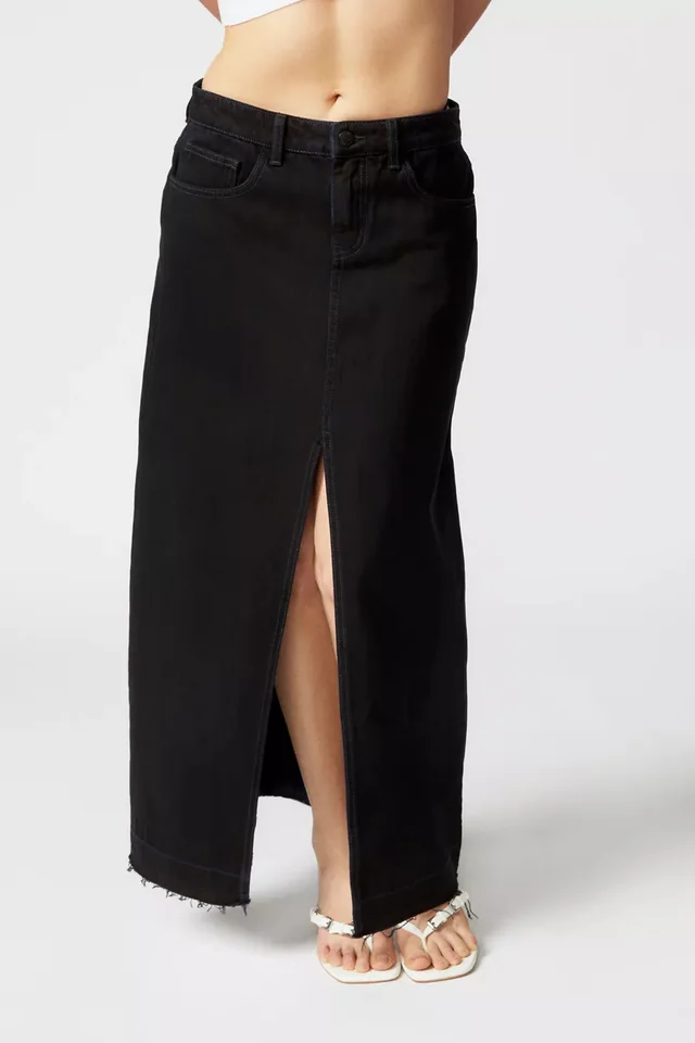 Retro Slim fit Denim Maxi Skirt For Women Black - Shop at LoveMi