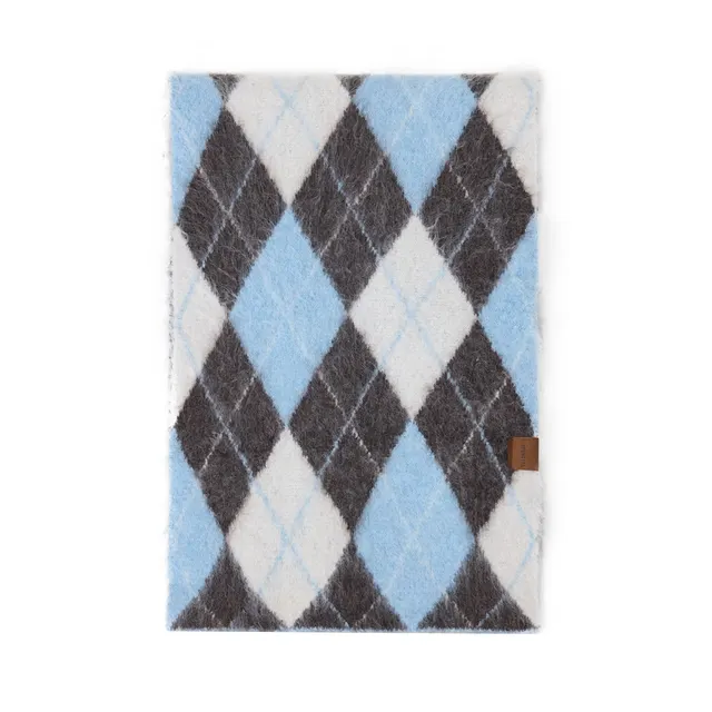 Diamond Pattern Retro Scarf With Wool Neck Warmer Blue - Shop at LoveMi