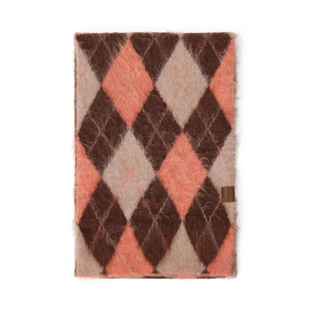 Diamond Pattern Retro Scarf With Wool Neck Warmer Red Brown - Shop at LoveMi