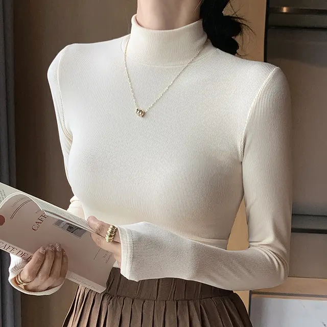 Knitted Half neck Base Shirt For Women Beige - Shop at LoveMi