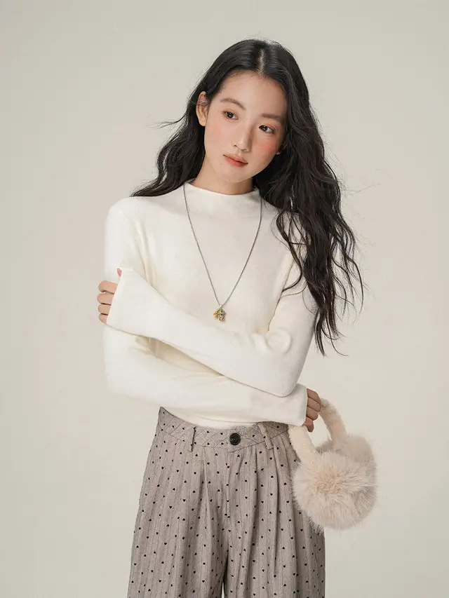 Women's Semi high Neck Sweater Top Apricot - Shop at LoveMi