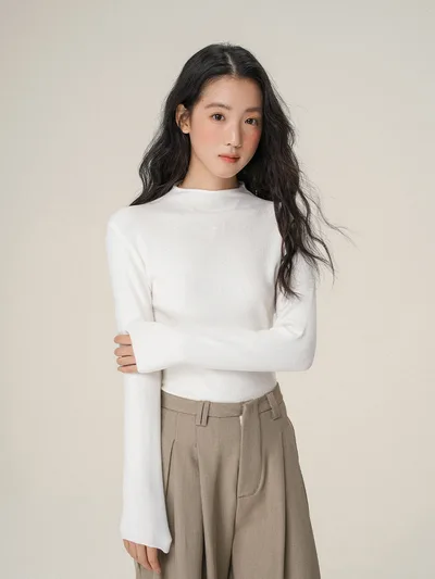 Women's Semi high Neck Sweater Top White - Shop at LoveMi