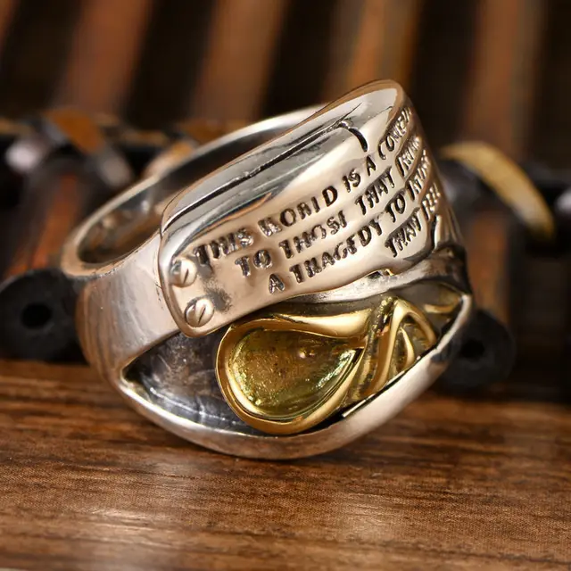 S925 Black Silver Retro Men's Ring Gothic Letter Mask Ring - Shop at LoveMi