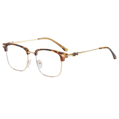 Men's Business Versatile Metal Frame Flat Lens Gold Leopard Print - Shop at LoveMi