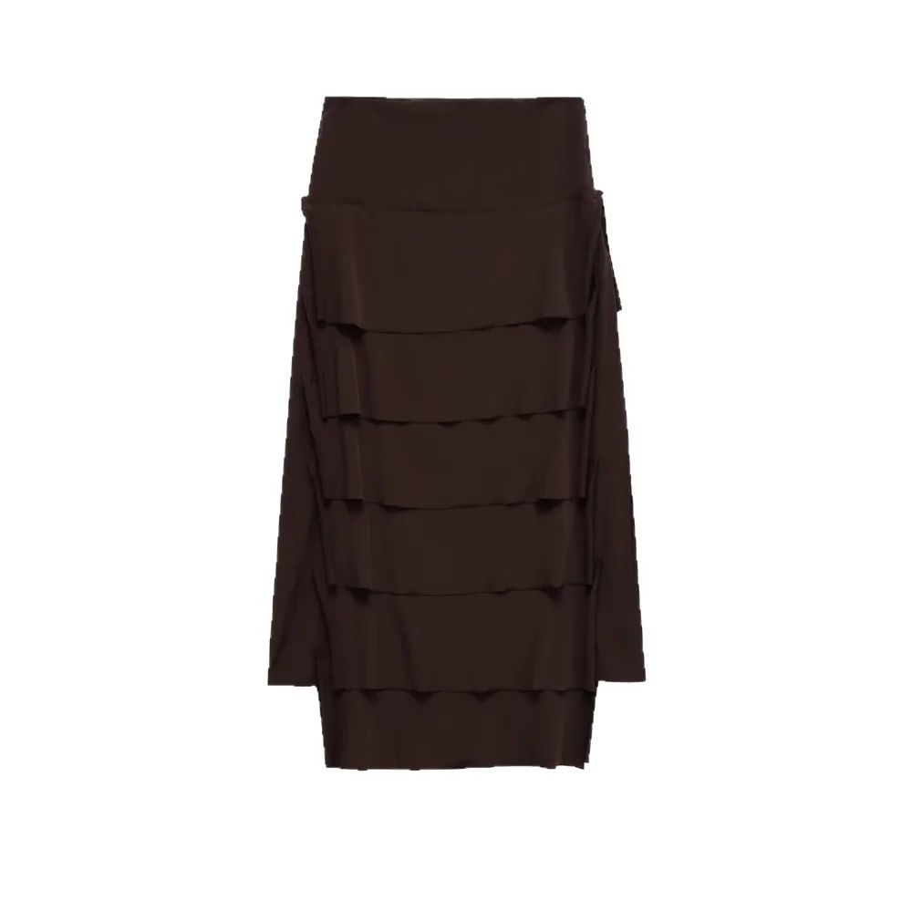 Temperament Slim-fit Midi Skirt With Layered Decoration - Brown - View 1